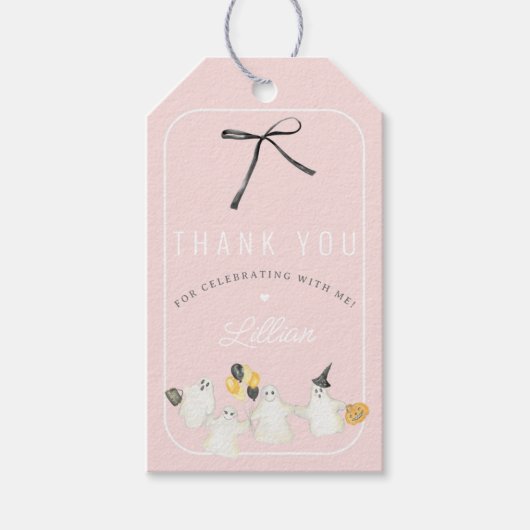Meisje Halloween Ghost en Black Bow Verjaardagsfee Cadeaulabel (Voorkant)