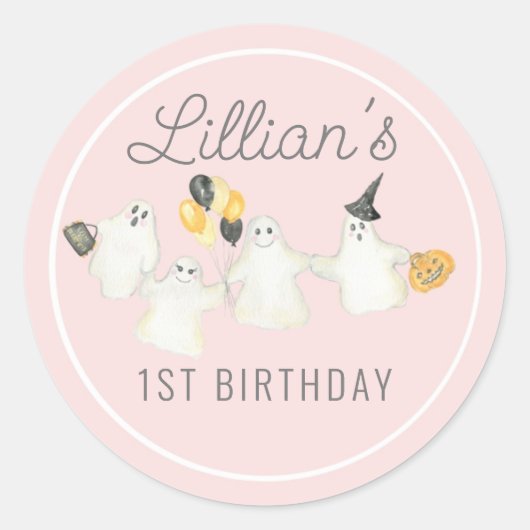 Meisje Halloween Ghost Verjaardagsfeest Ronde Sticker (Voorkant)