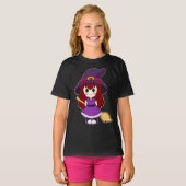 Meisje Halloween Heksenbezem T-shirt (Voorkant volledig)