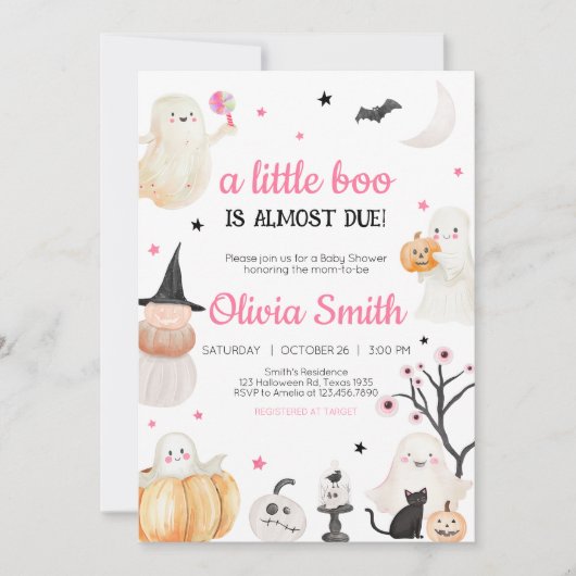 Meisje Halloween Little Boo Baby shower Kaart (Voorkant)