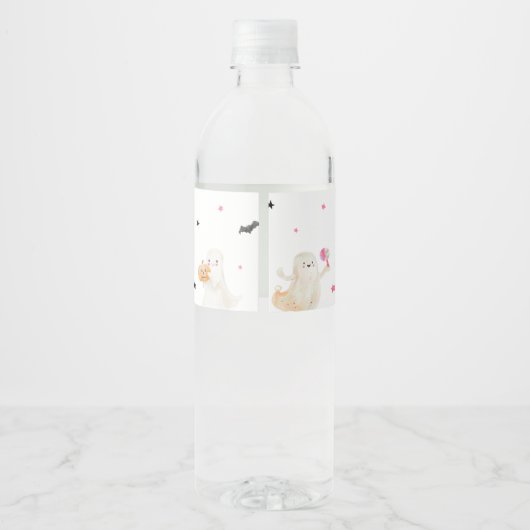 Meisje Halloween Little Boo Baby shower Waterfles Etiket (Achterkant)