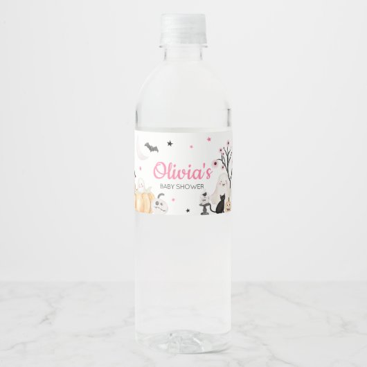 Meisje Halloween Little Boo Baby shower Waterfles Etiket (Voorkant)