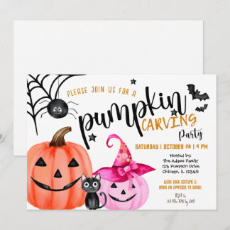 Meisje Halloween Roze Pompoen Snijfeest Kaart