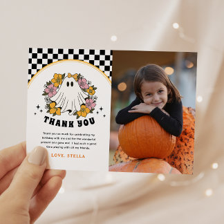 Meisje Halloween Verjaardag Foto Bedankkaart