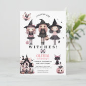 Meisje Halloween Verjaardag heksen elke leeftijd Save The Date (Staand voorkant)