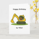 Meisje Happy Birthday kaart met graafmachine ontwe (Gele Bloem)