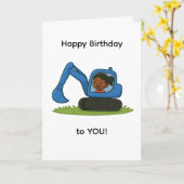 Meisje Happy Birthday kaart met graafmachine ontwe (Gele Bloem)