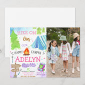 Meisje Happy Camping Verjaardag Foto Kaart (Voorkant / Achterkant)