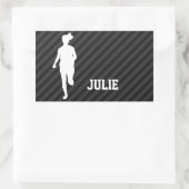 Meisje Hardlopen; Zwart & Donker Grijze Strepen Rechthoekige Sticker (Tas)