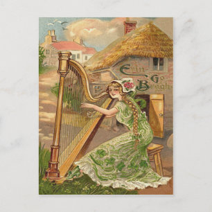 Meisje Harp Roos Klaver Erin Go Bragh Briefkaart