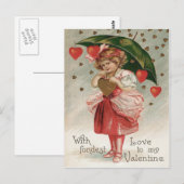 Meisje Hart Paraplu Regendouche Briefkaart (Voorkant / Achterkant)