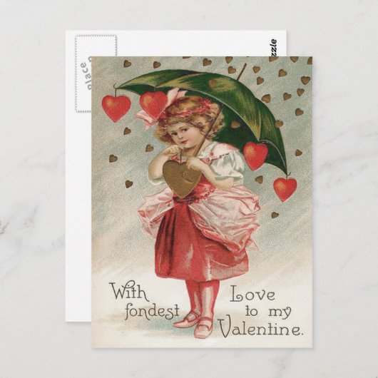 Meisje Hart Paraplu Regendouche Briefkaart (Voorkant / Achterkant)