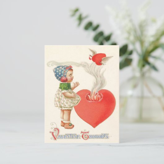 Meisje hart vleugels pijl vuur briefkaart (Staand voorkant)