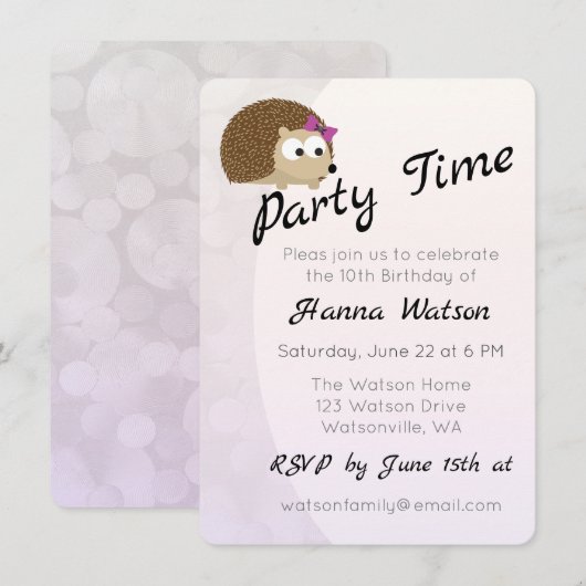  Meisje Hedgehog Verjaardagsfeestuitnodiging Kaart (Voorkant / Achterkant)