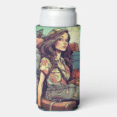 Meisje heeft bagage seltzer blikjeskoeler (Seltzer Achterkant)