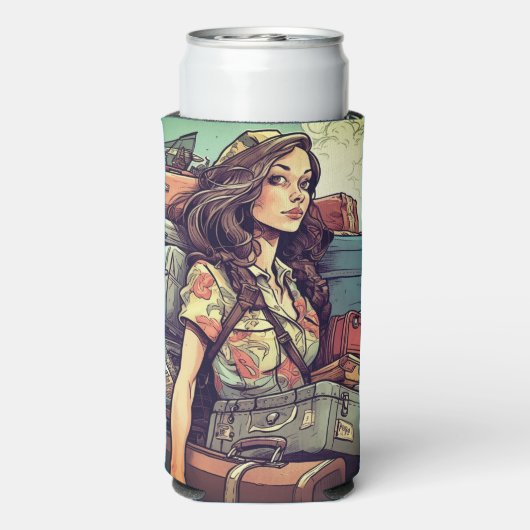 Meisje heeft bagage seltzer blikjeskoeler (Seltzer Achterkant)