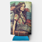 Meisje heeft bagage seltzer blikjeskoeler (Achterkant)