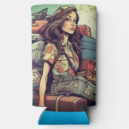 Meisje heeft bagage seltzer blikjeskoeler (Achterkant)