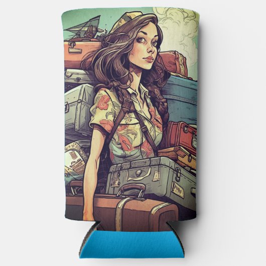 Meisje heeft bagage seltzer blikjeskoeler (Voorkant)