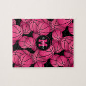 Meisje heet roze basketballen patroon monogram legpuzzel (Horizontaal)