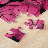 Meisje heet roze basketballen patroon monogram legpuzzel (Zijkant)