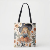 Meisje heks gepersonaliseerd Halloween Snoep Tote Bag (Voorkant)
