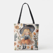 Meisje heks gepersonaliseerd Halloween Snoep Tote Bag (Achterkant)