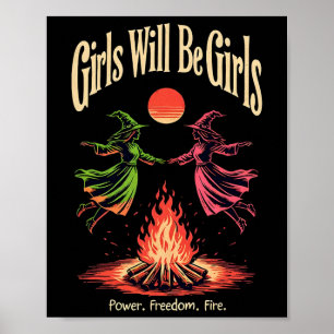 Meisje heks wordt feministische Halloween heks Poster