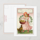 meisje, Hen, shamrocken en paasoorten Briefkaart (Voorkant / Achterkant)