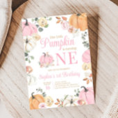 Meisje Herfst Pompoen Eerste Verjaardag Party Kaart