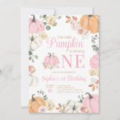 Meisje Herfst Pompoen Eerste Verjaardag Party Kaart (Voorkant)