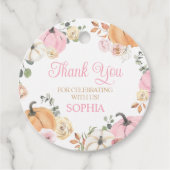 Meisje Herfst Pompoen Eerste Verjaardag Party Rond Bedankjes Labels (Voorkant)