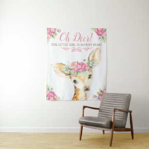 Meisje Herten Baby Shower Achtergrond Wandkleed