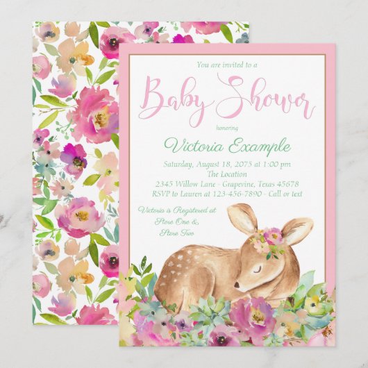 Meisje Herten Baby Shower Uitnodigingen (Voorkant / Achterkant)