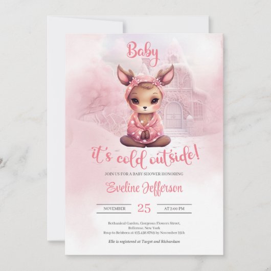  meisje herten winter Baby shower Kaart (Voorkant)