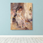Meisje Het Aantrekken van Haar Kousen (door Berthe Canvas Afdruk (Insitu (Houten vloer))