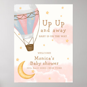 Meisje Hete Luchtballon Moon Star Baby shower Welk Poster