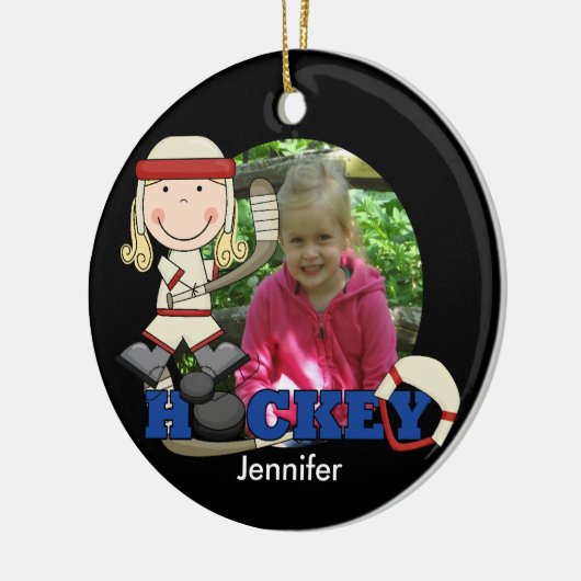 Meisje Hockey Speler Foto Ornament (Links)