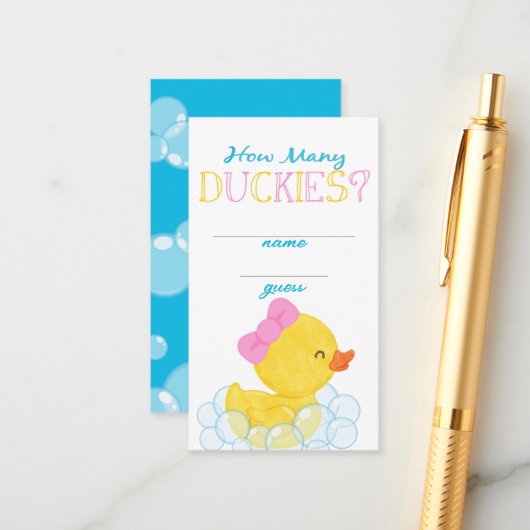 Meisje Hoeveel Duckies Party Game Gissen Kaarten (Voorkant / Achterkant in situ)