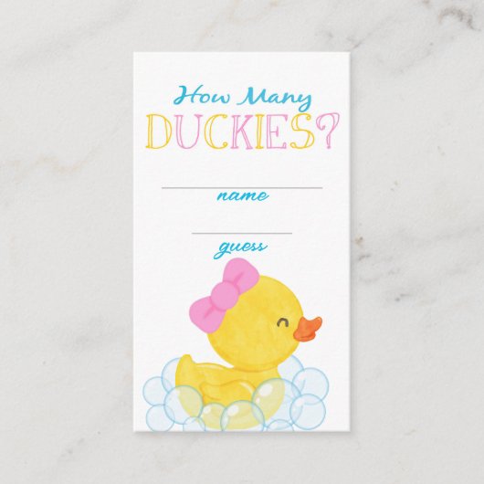 Meisje Hoeveel Duckies Party Game Gissen Kaarten (Voorkant)