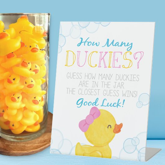 Meisje Hoeveel Duckies Spel Reclamebord Met Voetstuk