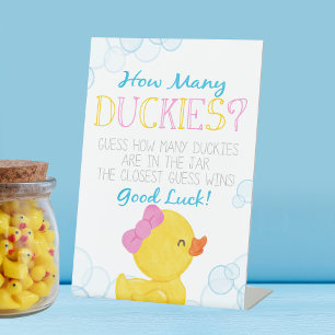Meisje Hoeveel Duckies Verjaardag of Baby shower S Reclamebord Met Voetstuk