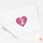 Meisje Holding Hart Roze Faux Glitter Hart Sticker (Envelop)