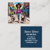 Meisje Hond Walker Pet Sitter In Fuchsia Roze Jas Vierkante Visitekaartje (Voorkant / Achterkant)