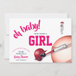Meisje honkbal baby shower ROZE blauwe uitnodiging