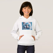 Meisje Hoodie wit met mooie witte kat (Voorkant volledig)