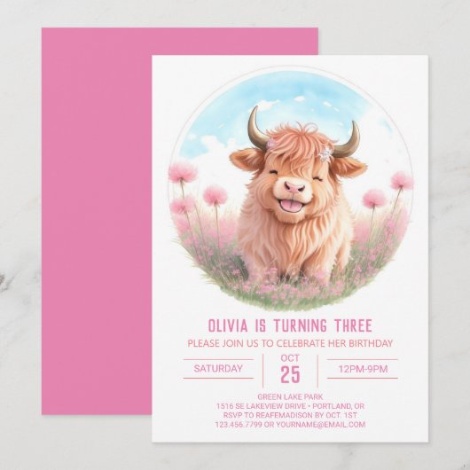 Meisje Hoogland Koe Fiesta Meisje Verjaardag Kaart (Voorkant / Achterkant)