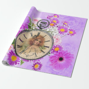  meisje Horloge Paarse draal giftwrap Cadeaupapier