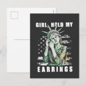 Meisje, houd mijn oorbellen Liberity Status Amerik Feestdagenkaart (Voorkant / Achterkant)
