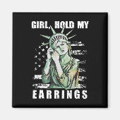 Meisje Houd Mijn Oorbellen Standbeeld Subtiel Weer Magneet (Voorkant)